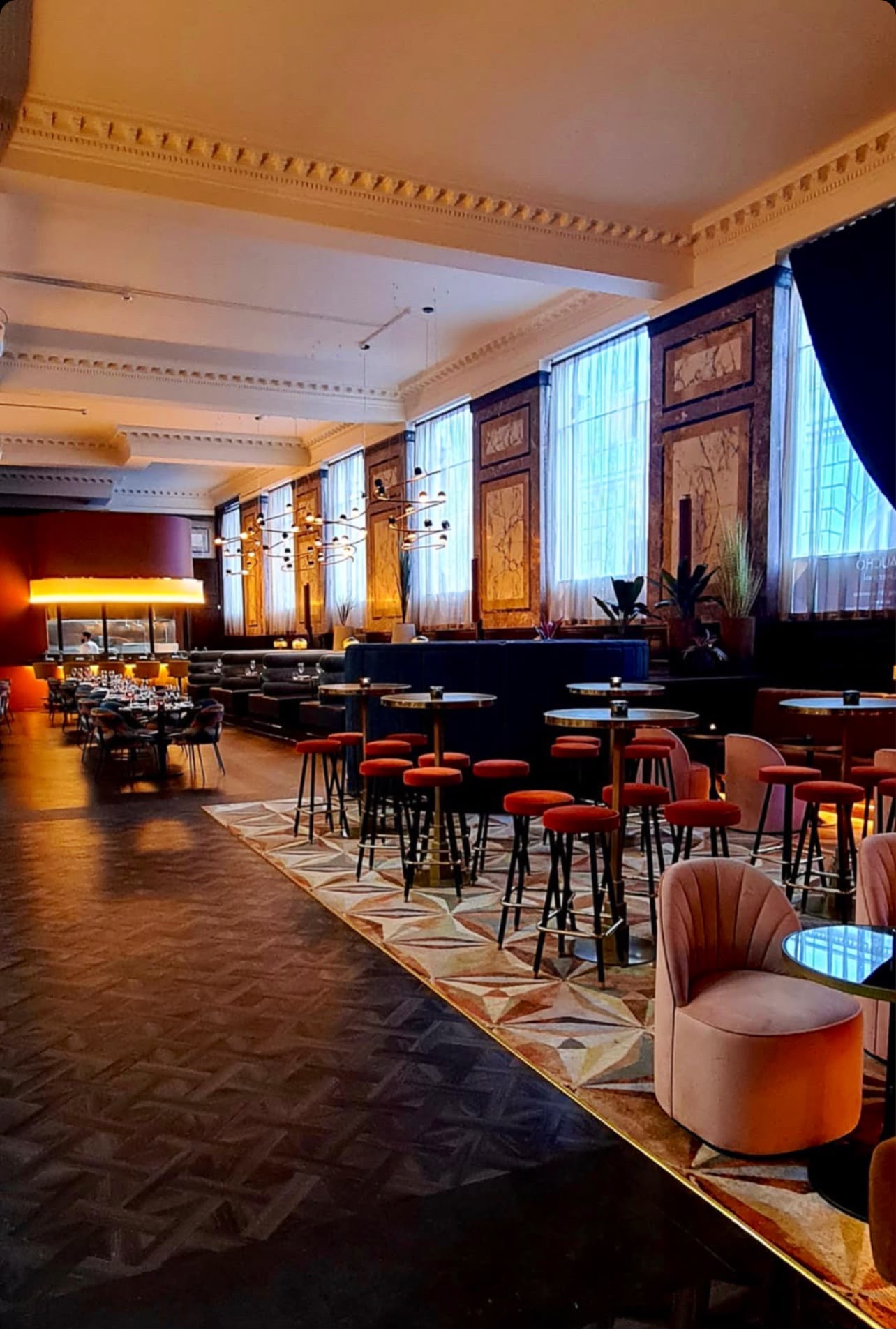 Gaucho Liverpool project by Red Kite Furniture, Gaucho Liverpool Bar Lounge Red Stools Blush Tub Chairs 01