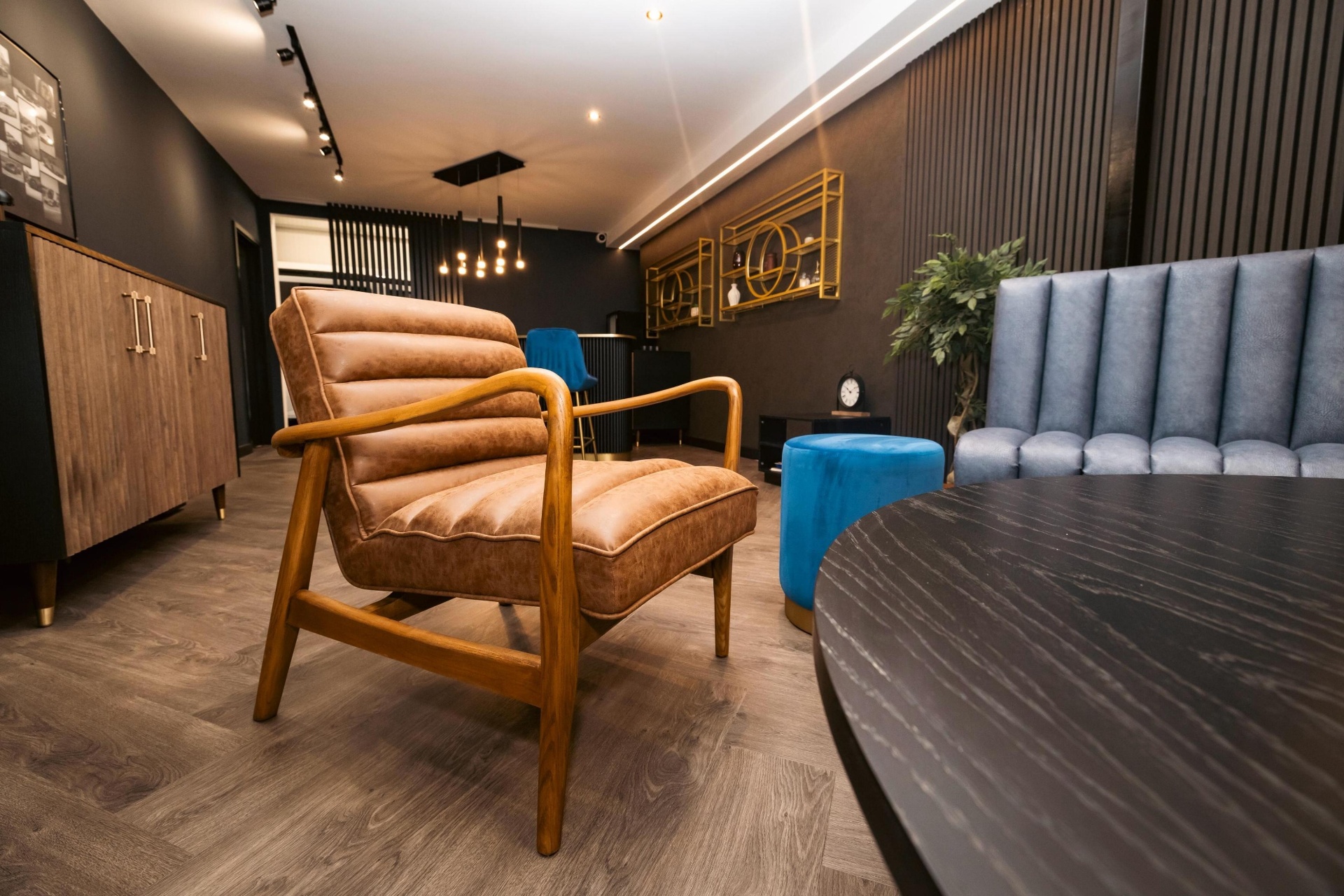 Bespoke leather armchair in a hospitality interior